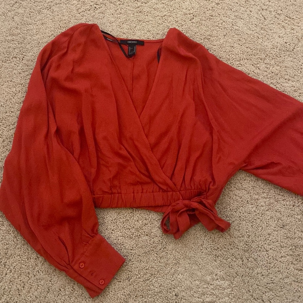 Red Front Tie Long Sleeve